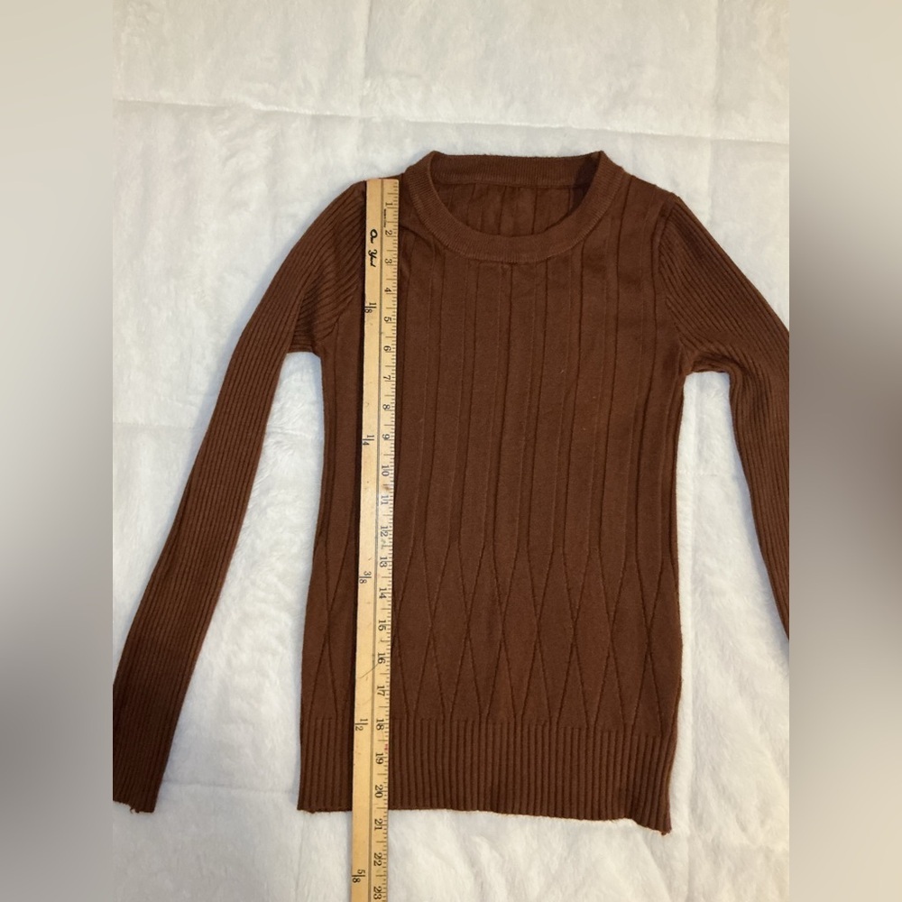 Brown Ribbed Knit Sweater - Picture 4 of 5